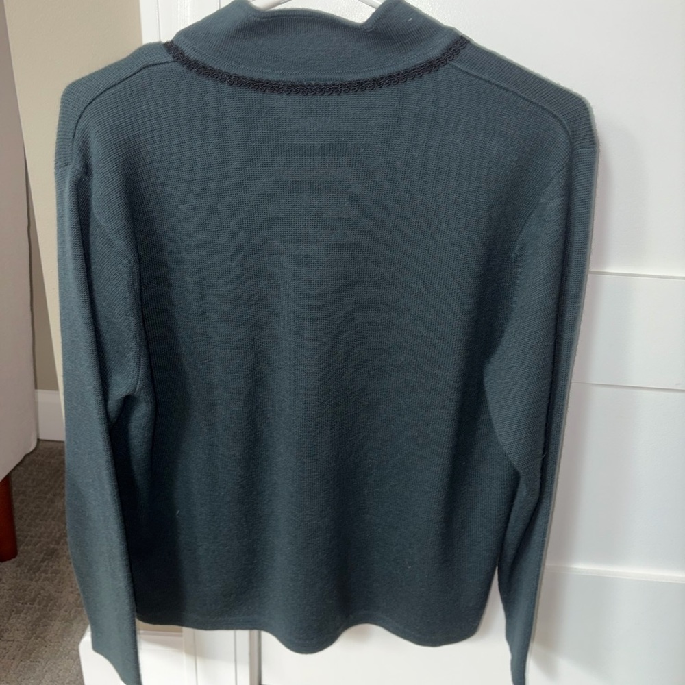 Talbots Teal Cardigan with Black Trim - Picture 2 of 7